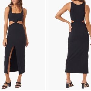 L*Space Skyler Black Cut-Out Midi Dress Size Large NWTS